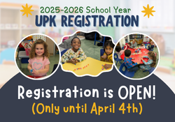  UPK Registration is now available until April 4th, 2025. www.wscschools.org/upk